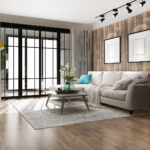 3d rendering loft luxury living room with bookshelf
